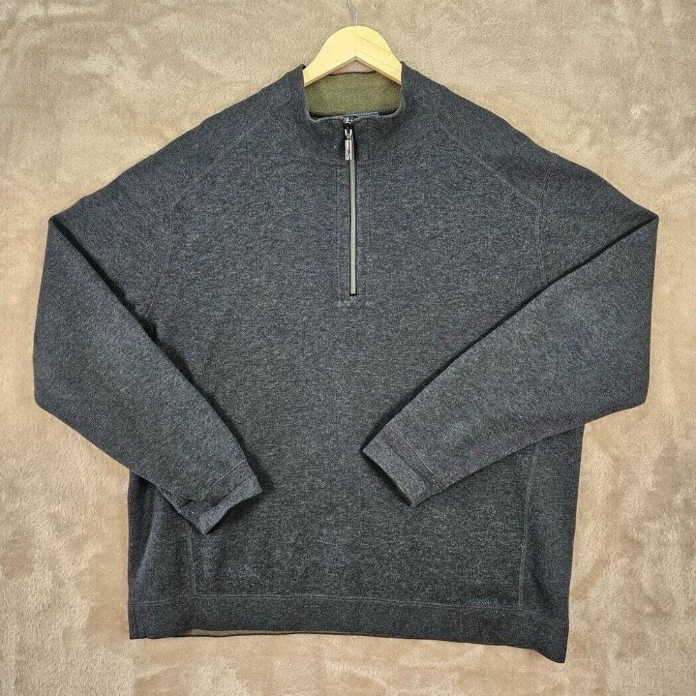 Tommy Bahama Reversible Sweater Quarter Zip Gray Green Mens Size XXL Long Sleeve